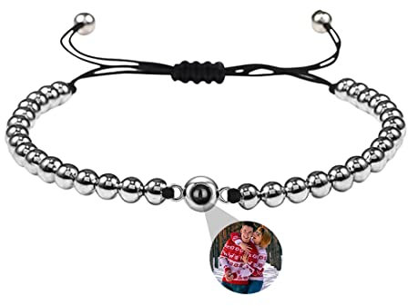 Personnalisation homme personnalisation image projection bracelet 100 langues I love you round bracelet personnalisation cadeau d'anniversaire corde à tricoter réglable (C - Argent)