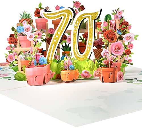 GREETING ART 70. Geburtstagskarte, Pop-up-Karte zum 70 Jahrestag,Blume Pop Up Grußkarten, 3D Pop Up Karte Geburtstag Grußkarte für Frauen Mütter Ehefrau Männer Freunde Romantik Geschenk-Karte