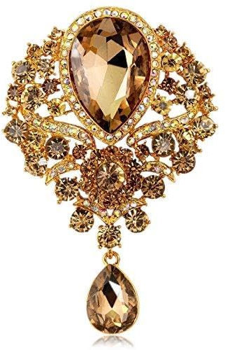 Women Brooches Alloy Brooch Female Glass Pendant Brooch Pin Accessories Outer Clothing Accessories Buckle Brooch Pin Jewelry Gift (Color : Champagne)