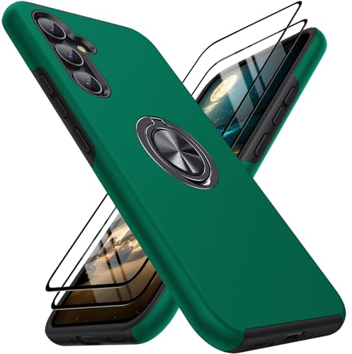 KOVASIA für Hülle A54 5g Samsung,für Samsung Galaxy A54 Handyhülle Case mit 2 Stück Schutzfolie, Case mit 360°Ring Ständer Handyhülle Magnetische Autohalterung Stoßfest Cover-6.4''(TPU + PC, Grün)