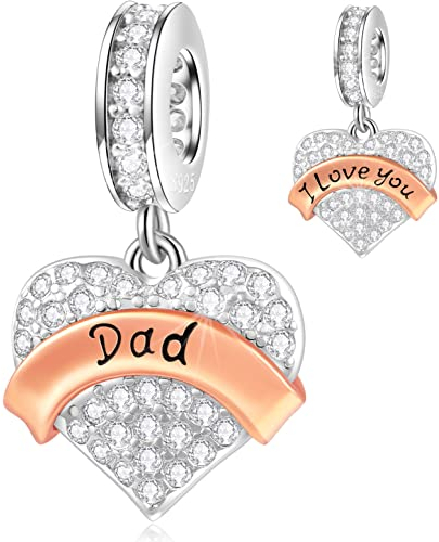 Papa Chams passt Pandora Vatertag Armband, 925 Sterling Silber Ich liebe dich Dad Anhänger Pave Klar CZ Herz Daddy Perlen, Geschenke für Dada/Tochter/Daddy 's Mädchen/Schwiegervater