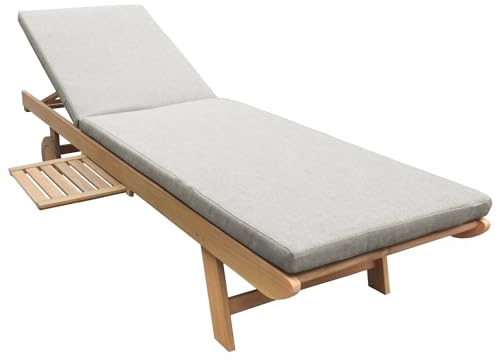 Happy Garden Bain de Soleil Pliant en Acacia KANAWA avec Tablette coulissante - Coussin Sable