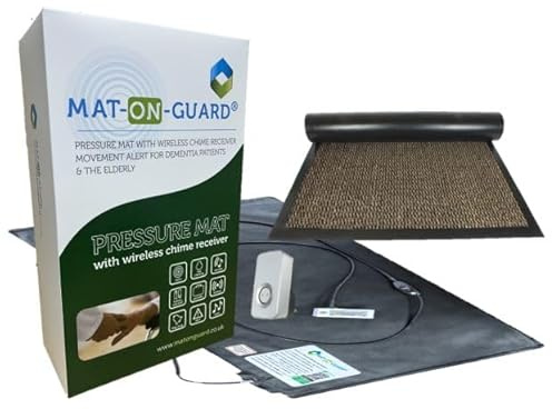 Mat On Guard IP200CM Single exit with Cover mat. Wireless Floor Sensor Pressure Alert System for the Elderly and for Dementia Care with Plug-in Receiver and Cover mat (Gold).