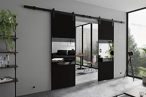 KIER FURNITURE MIA DUO Schiebetür – Schiebetür Komplettset Schiene Komplettset Mit Tür – Zimmertüren Mit Zarge Komplett - B172xH205xT1,6 cm - Schwarz