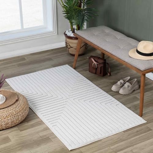 Livabliss Lenox Outdoor wetterfest - In und Outdoor für Balkon 80x150 cm, Terrasse, Garten, Küche - e Boho Style für draußen - Weiß