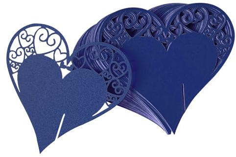 50 Stück Namenschilder Hochzeit, Platzkarten Schimmer, Blau Herzform Tischkarten, für Weinglas Cup Deko Hochzeitsfeier Champagnerglas Deko Gastgeschenk Tischdeko
