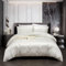 Tospass Housse de Couette Satin 200x200 Beige Blanc Rayures Soyeux Linge de Lit Satin de Soie Brillante Parure de Lit Adulte 2 Personnes avec Fermeture éclair et 2x65x65cm Taies d'oreiller