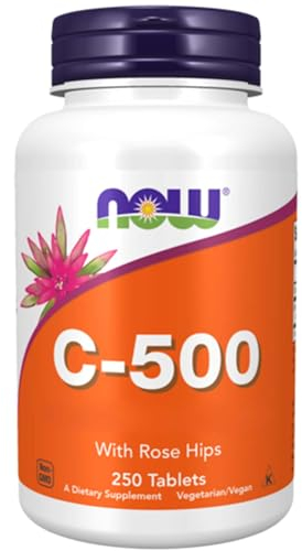 Now Foods, C-500, Vitamin C, 500mg, L-Ascorbic Acid, with Rose Hip, 250 Vegan Tablets, Gluten-Free, Vegetarian, SOYA-Free, GMO-Free