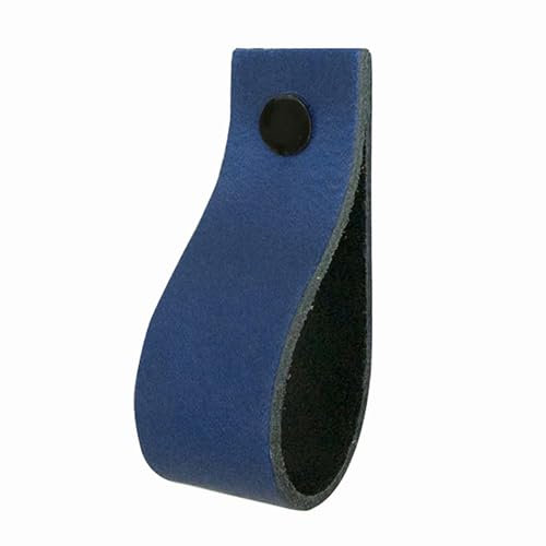 Handles and more - 4 x Ledergriffe für Möbel - Blau - Größe M 19 cm - inkl. 3 Schraubenfarben - Schrankgriffe Leder - Türgriffe Leder - Ledergriffe für Schuhschrank & Schublade - Lederschlaufen