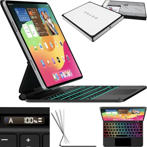 Snugg iPad Pro 11 Case with Keyboard (M4) with Apple Pencil Holder & Live Battery Display - Wireless Bluetooth Backlit Magic Keyboard 11 Case for iPad 11 Case with Keyboard - Black