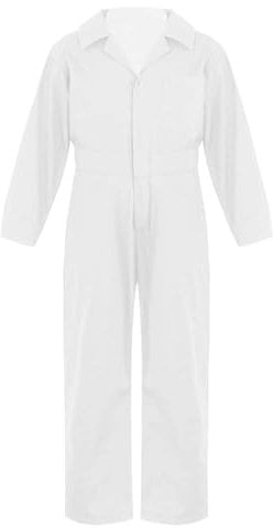 Jhaoyu Kinder Arbeitsoverall Jungen Ganzkörperanzug Arbeitshose Lang Stretch Langarm Hemd Button Down Handwerker Uniform Mechaniker Kostüm Weiß- 158-164