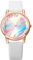 JewelryWe Damenuhr Regenbogen Leder Uhr: Weiß Damen Preppy Boho Analog Quarz Armbanduhr Frauen Lässige Uhr mit PU Lackleder Armband und farbigem Regenbogen Zifferblatt