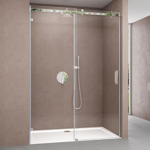 doporro Nischentür Duschtür 145x195cm Duschkabine Schiebetür Klarglas | 8mm ESG-Sicherheitsglas mit Nano-Beschichtung | Aluminiumrahmen in Chrom | Teramo04-2