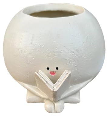 XFICSD Flower Pot Creative Reading Book Smiling Vase Ornament, Home Patio Design Potted Plant Cute Resin Sculpture Decoration-white||one size