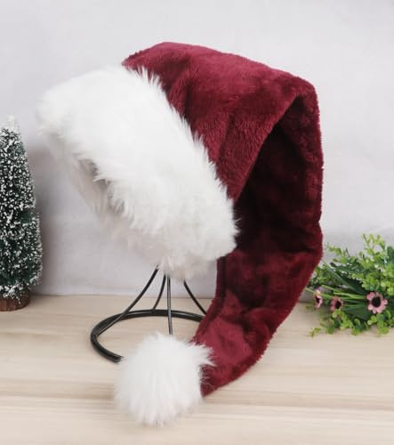 YYCRAFT Lange burgunderrote Weihnachtsmannmütze, Deluxe-Weihnachtsmütze für Erwachsene, Unisex, Neujahr, festliche Party, Weihnachtsbedarf, 1 Packung
