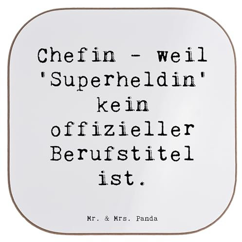 Mr. & Mrs. Panda Flaschenuntersetzer Spruch Chefin - Weil 'Superheldin' kein offizieller Berufstitel ist. - Geschenk, Vorgesetzte, Geschenke für