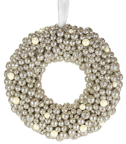 Perlen-Kranz zum Hängen glänzend 20cm Deko-Kranz Weihnachtsdeko Türkranz Kränze Kranz Weihnachtskranz Dekokranz Türschmuck romantische Deko Adventskranz Hochzeitsdeko, Kranz