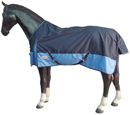 Equitack 600D Winterdecke Pferd, 155cm | Regular Regendecke Pferd mit Fleece Lining | wasserdichte Outdoordecke Pferd | Navy/Baby Blau