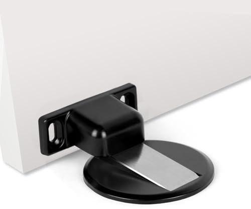 Flintronic Puerta Tope Magnetico 2 Piezas Invisible Magnético Fuerte, Resistente para Puerta Metal, Viene con Adhesivo y Tornillos, Negro Mate