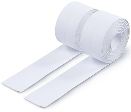 WISEPRO 5M Bath Sealant Strip, 38mm Self-Adhesive Waterproof Sealing Tape, White Bathroom Caulk Strip for Kitchen, Sink, Bathtub, Toilet, Shower, Wall Corner(2 Rolls)