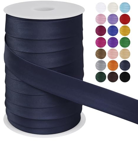 LEREATI Schrägband 25mm x 50m, Einfassband zum Nähen Doppelt Gefaltetes Stoffband aus Polyester Hemming Tape Satin, Nahtband zum Nähen Basteln Dekorationen DIY Handwerk (Dunkelblau)