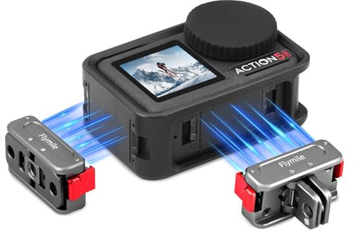 Flymile Action 5 Pro Magnetischer Schnellverschluss - Adapterhalterung, Aluminiumlegierung Adapter Halterung für DJI Osmo Action 5 Pro, mit 2 PCS Objektivabdeckungen und einem 1/4'' Gewindeloch