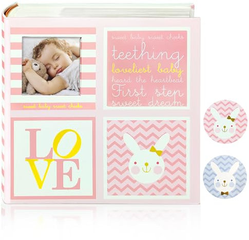 Fotoalbum Baby 200 Fotos100 seiten Fotoalbum Einsteckalbum10x15 mit Schreibfeld Neugeborenes Baby Geschenk fotoalbum Kinder Rosa 22 x 22cm