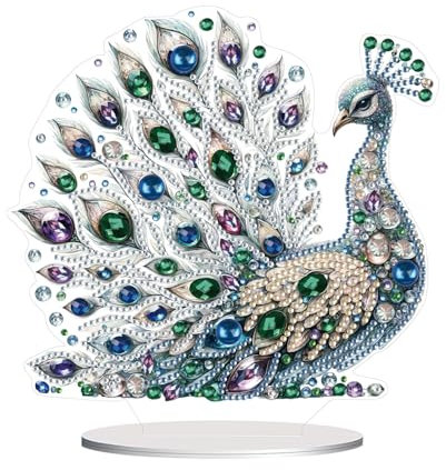 CXINLky DIY Diamond Art Painting Tisch Deko, 5D Diamant Painting Kristall Tier Tischdeko, Diamant Malerei Stehend Kunst Set, Geschenke für Anfänger Zuhause,Büro Dekoration-06-Pfau