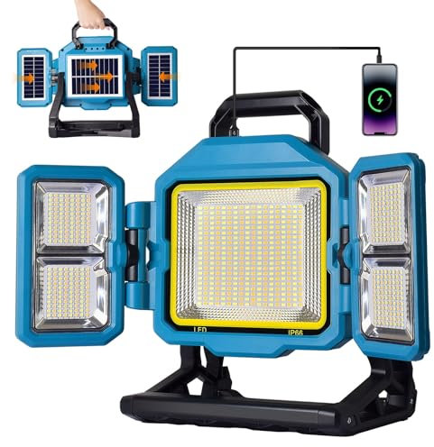 MASMEJOR 300W Projecteur LED Rechargeable, Projecteur de Travail LED Rechargeable 30000LM, 25000mAh avec Panneau Solaire, 4 Modes d'éclairage, Lampe de Travail Idéal pour Construction, Réparation