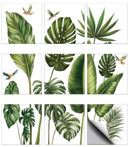 CHGCRAFT 36Pz 9 Stili Foglie sfondo piastrelle adesivi impermeabile piastrelle adesivi quadrati con motivo floreale per la decorazione della cucina, verde oliva scuro, 3,9 × 3,9 pollici