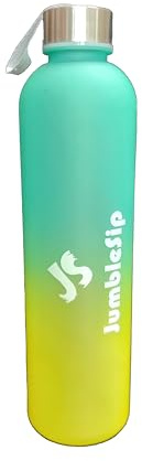 Jumblesip Gradient Frosted Glass Water Bottle with Time Markers – Leakproof 16oz / 500ml BPA-Free Reusable Hydration Bottle – Ideal for Fitness, Work, and Outdoor Use