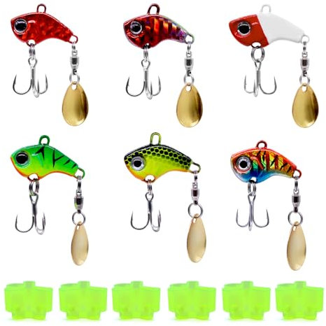 PWGHWG 6 Stück Jig Spinner 7g Angelköder Set Kommt mit 6 Angelhaken-SchutzhüLlen Angelköder mit Aufbewahrungsbox Angelgeschenke für Männer Geeignet für Süß- und Salzwasser