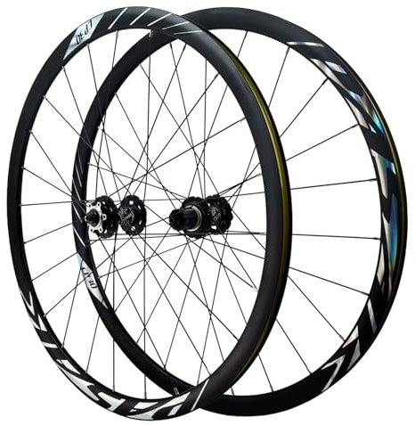 MirOdo 700C Rennrad-Laufradsatz Scheibenbremse Felgen Aus Aluminiumlegierung 24 Löcher Vorne 2 Hinten 4 Lager HG-Freilaufnaben Schnellspanner 100/135mm Für 7–12 Gängen Kassette(Black/Black)