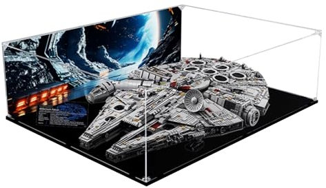 Acryl-Vitrine für Lego 75192 Ultimate Millennium Falcon Bauset, transparente Vitrine, staubdichte Vitrine, kompatibel mit Lego 75192 (nur Vitrine) (schwarzer Sockel, Hintergrund)