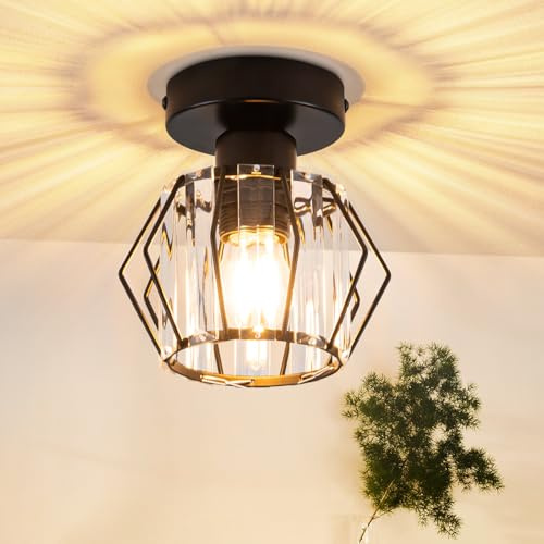 ZMH Deckenlampe Modern Deckenleuchte Flur: Kristall Flurlampe E27 Schwarz Küchenlampe Vintage mit Metall Rahmen Innen Deckenbeleuchtung für Korridor Küche Balkon Wohnzimmer Hotel (Ohne Leuchtmittel)