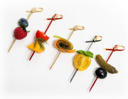 CANAPE KING Disposable Bamboo Skewers - Natural Fruit Sticks Reusable Drink Stirrers Wooden Musubi Cocktail Sticks - for Wedding Parties Catering (Green, 6cm (500 pcs))
