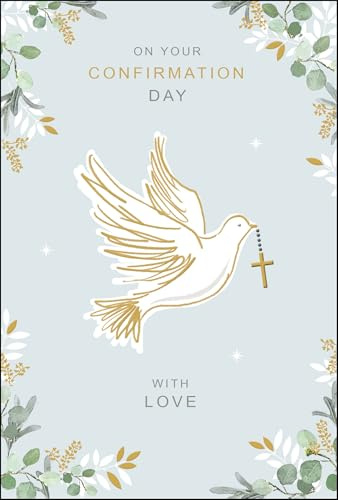 Jonny Javelin Confirmation Day Congratulations Card - Confirmation Congratulations Card with White Dove and Cross Design and Embossed Foil Details