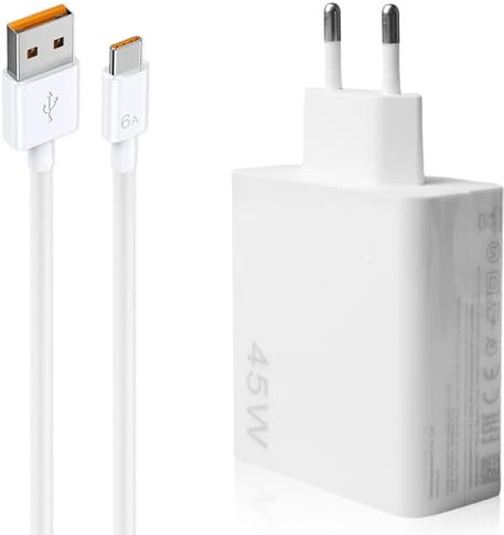 45W Ladegerät mit USB C Kabel für Xiaomi Redmi Note 14 Pro 5G, 6A Schnellladegerät USB Power Handy, Schnelllade Adapter, Ladegeräte für Xiaomi Poco X7 M7 Pro M6 Pad 7 6 5