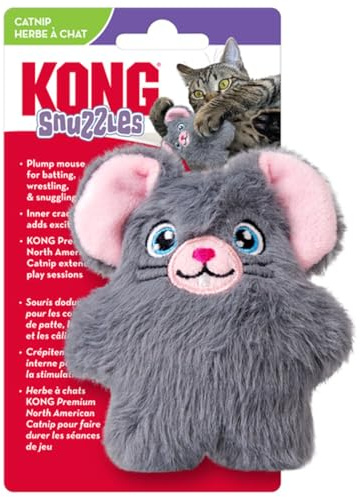 KONG Cat Snuzzles Mouse Plush Cat Toy – Soft & Cuddly, Crackle Sounds, Premium North American Catnip, Perfect for Batting, Wrestling & Snuggling