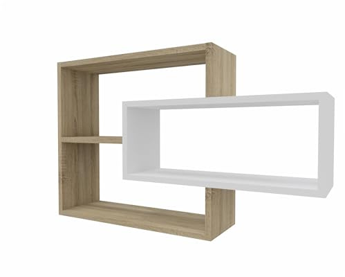 MARAND Wandregal Hängeregal - Bücherregal - Wandmontage - Modernes Design - Stauraum - 3 Ablagefächer - Stabile Konstruktion - Sonoma/Weiß Matt