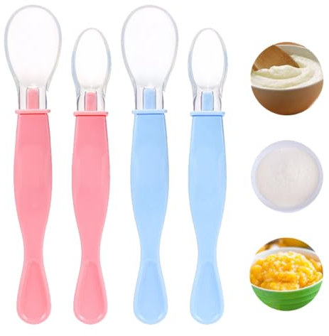 LAJUP 4 PCS Cuillère En Silicone Pour Bébé, Cuillère À Repas Pour Bébé Incurvée Douce, Cuillère À Bouillie De Riz, Convient Aux Bébés De Plus De 1 Mois