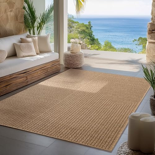 Carpettex Indoor Outdoor Teppich wetterfest, robust, pflegeleicht im natürlichen Jute-Look, ideal für Wohnzimmer, Küche, Terrasse, Garten und Balkon, 120x170 cm