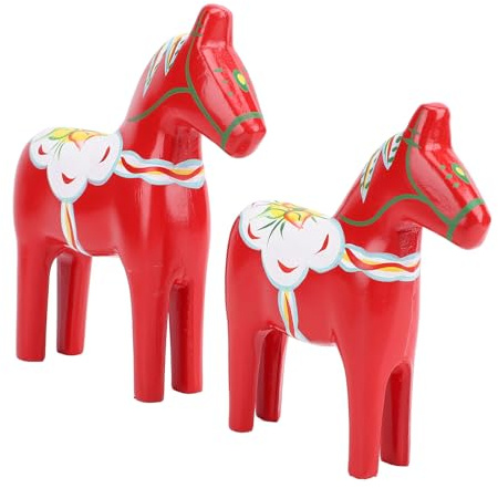 Jwthee Schwedisches Dalapferd, 2 Stück, handbemaltes Pferds, hölzernes Dalapferd, Pferdeornamente, handbemalte Pferdefigur für Zuhause (Verrotten)