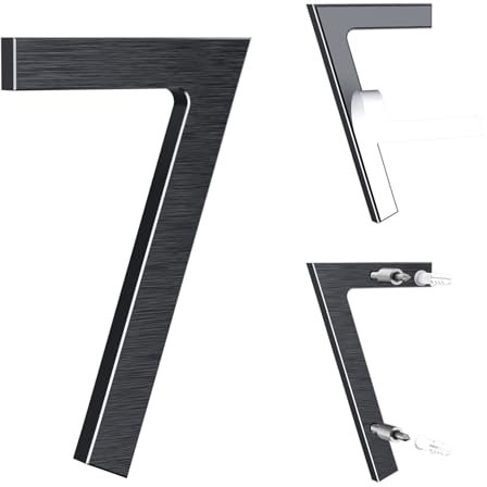Yafimea numero civico esterno nero 12,5 cm – In alluminio massiccio con superficie spazzolata, adesivo o con viti, impermeabile – Per porta, muro, cancello, recinzione (7)