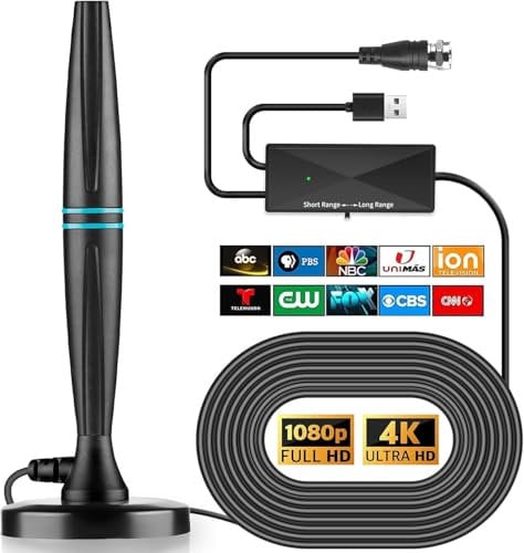 Antenna TV per interni, con amplificatore di segnale, portata oltre 320 miglia, supporta canali locali 4K 1080p HD con cavo da 5,5 m