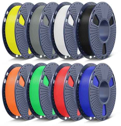 SUNLU PLA+ 3D Drucker Filament Bündel 1.75mm, 8 Farben Multicolor Set | 8x 250g Spulen PLA PLUS Filament, Gesamt 2kg, Schwarz+Weiß+Grau+Rot+Klein Blau+Gelb+Grün+Sonnenorange