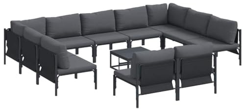 vidaXL Garden Sofa Set 12 pcs Anthracite Steel, Stylish Garden Set, Space-Saving Outdoor, Comfortable Lounger, Ergonomic Chair, Dining Ensemble, All-Weather Sofa, Modular Seating