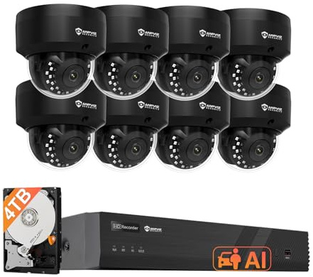 Anpviz 16 Channel 8MP PoE Security Camera System, 12MP 4K 16CH NVR with 4TB HDD and 8X 8MP Wired Dome IP Cameras with Audio, AI Human Vehicle Detection, 8X Cables, CCTV Kits for Home Business,NDAA