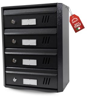 MOHOME Briefkasten für den Außenbereich, hergestellt in Italien, Anthrazit, modular, Metall, 4 Fächer, 31,5 x 19 x 41 cm, Öffnung vorne innen, doppelter Schlüssel, Sicherheit zu Hause Büro