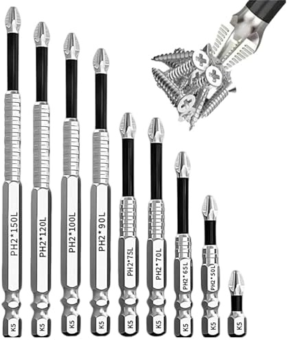 Touosy 9 Piezas Brocas Puntas Atornillador Imantadas Altamente Magnéticas | Puntas Atornillador Antideslizantes PH2 K5, Resistentes Al Impacto para Taladros Eléctricos Manuales, Juego de Tornillos
